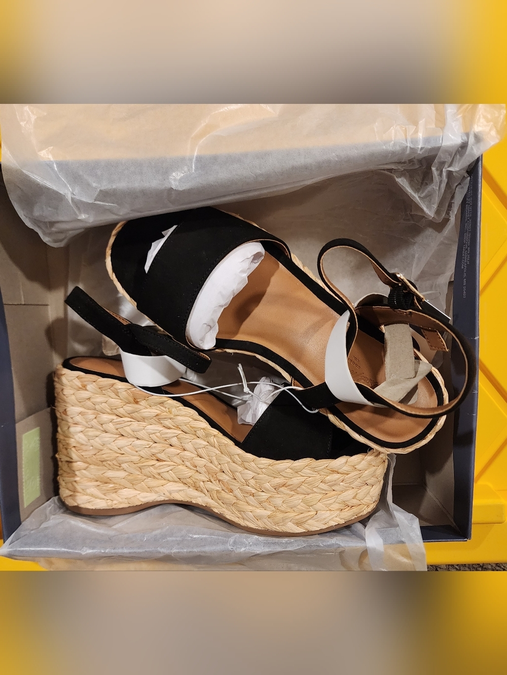 Black Wedge Espadrille Sandals with Natural Rope Platform By Size 6